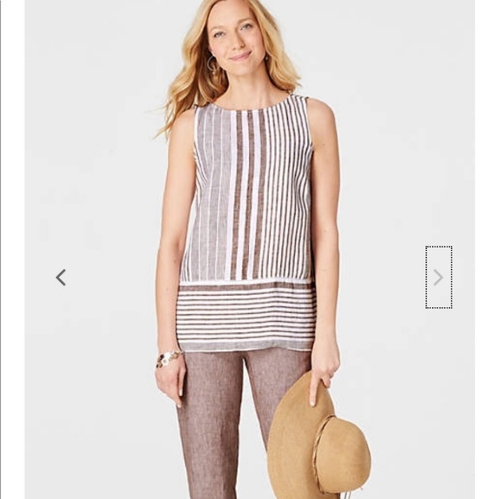 Linen Striped Sleeveless Tank Top J.Jill Love Linen Petite SP Neutral Summer